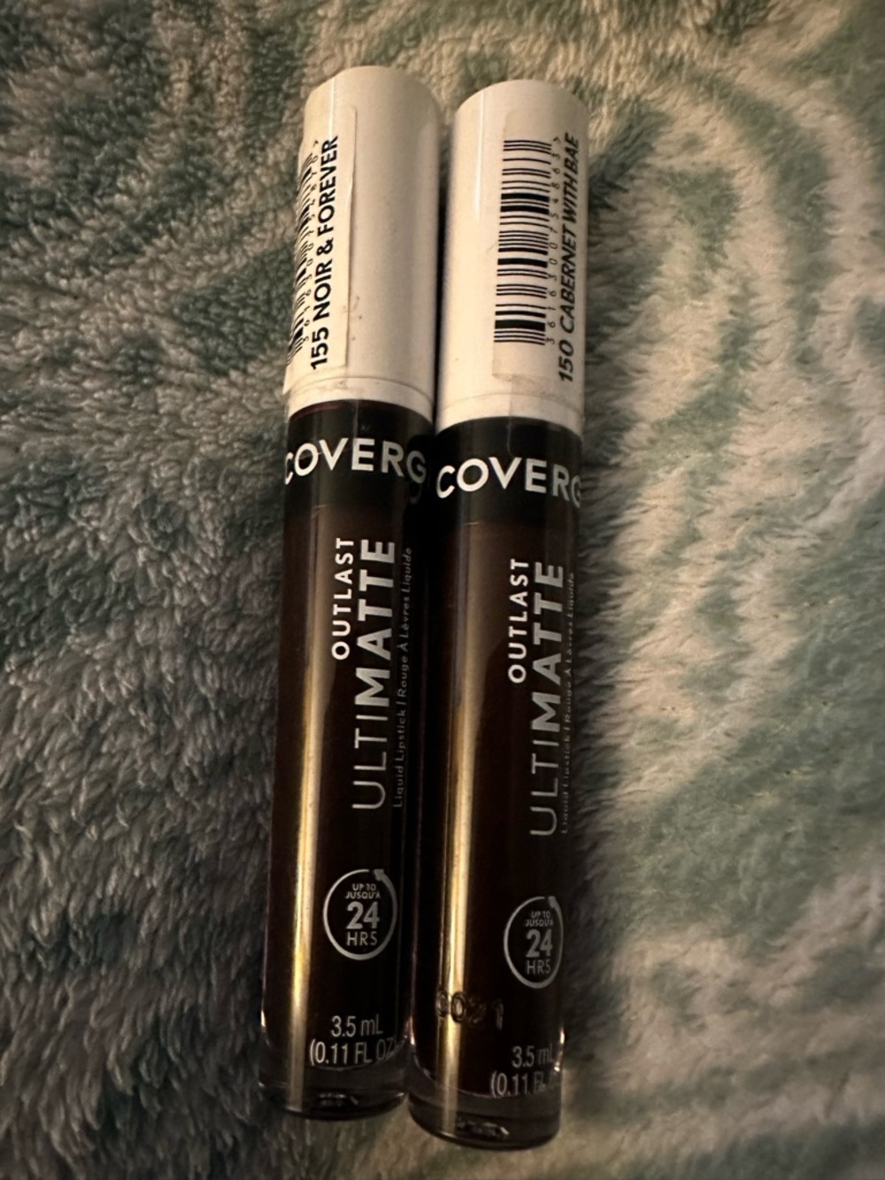 2 CoverGirl Outlast Ultimatte Liquid Lipsticks- 155 Noir & Forever + 150 Caberet